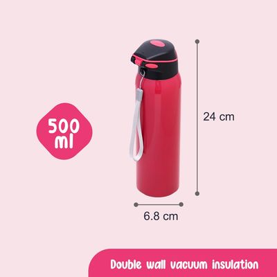 Eazy Kids Insulated School Water Bottle - Pink, 500ml