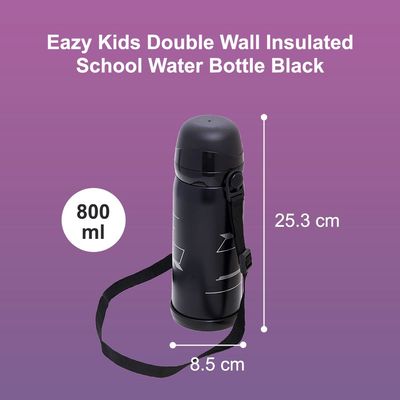 Eazy Kids Insulated School Water Bottle - Black, 800ml