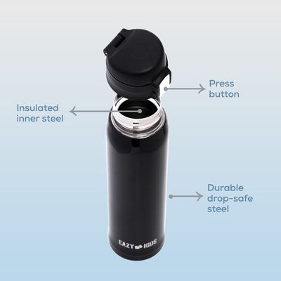 Eazy Kids Insulated Travel Water Bottle - Black, 500ml