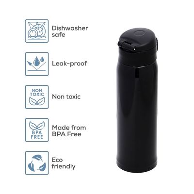 Eazy Kids Insulated Travel Water Bottle - Black, 500ml