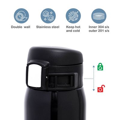 Eazy Kids Insulated Travel Water Bottle - Black, 500ml