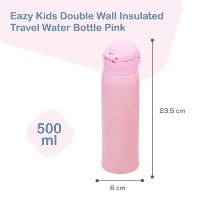 Eazy Kids Insulated Travel Water Bottle - Pink, 500ml