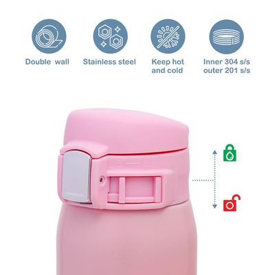 Eazy Kids Insulated Travel Water Bottle - Pink, 500ml