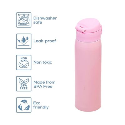 Eazy Kids Insulated Travel Water Bottle - Pink, 500ml