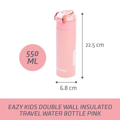 Eazy Kids Insulated Travel Water Bottle - Pink, 550ml