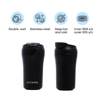 Eazy Kids Insulated Tumbler Water Bottle - Black, 400ml