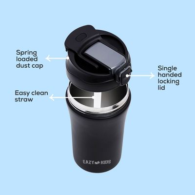 Eazy Kids Insulated Tumbler Water Bottle - Black, 400ml