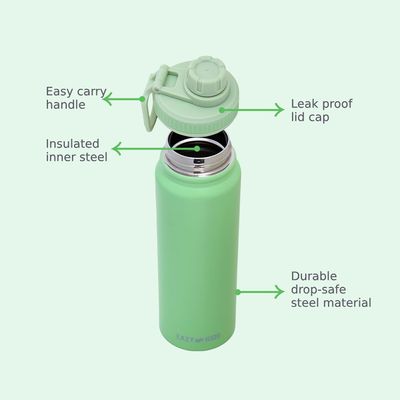 Eazy Kids Insulated Tracking Water Bottle - Green, 800ml