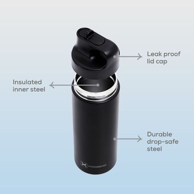 HYDROBREW Insulated Sports Water Bottle - Black, 550ml