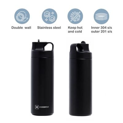 HYDROBREW Insulated Sports Water Bottle - Black, 550ml