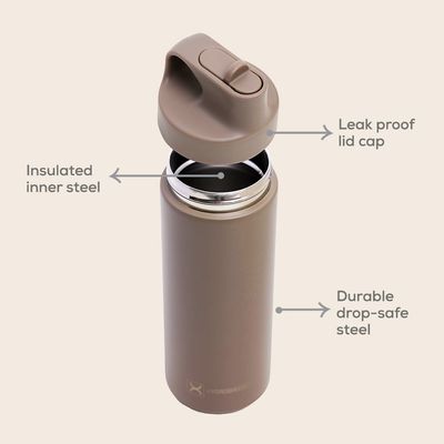 HYDROBREW Insulated Sports Water Bottle - Khaki, 550ml