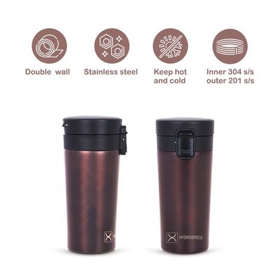 HYDROBREW Insulated Tumbler Water Bottle - Black, 380ml