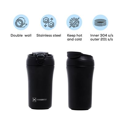 HYDROBREW Insulated Tumbler Water Bottle - Black, 400ml