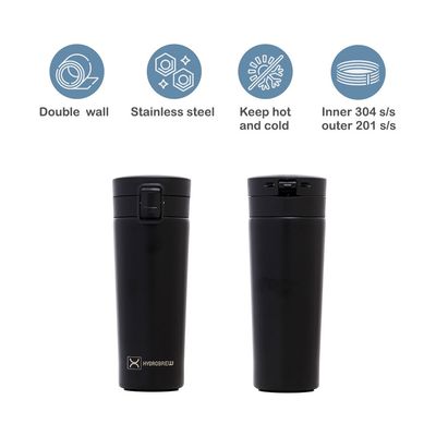 HYDROBREW Insulated Tumbler Water Bottle - Black, 500ml