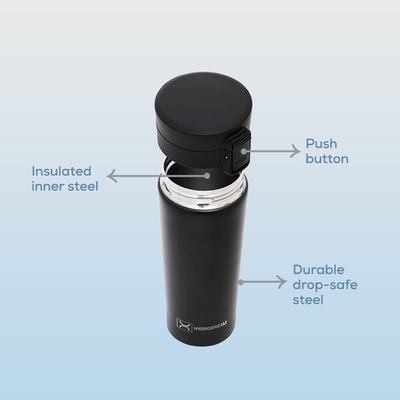 HYDROBREW Insulated Tumbler Water Bottle - Black, 500ml