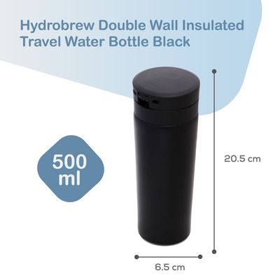 HYDROBREW Insulated Tumbler Water Bottle - Black, 500ml