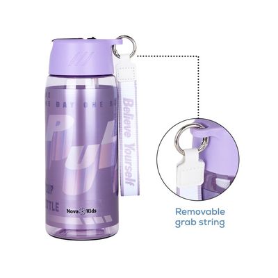 Nova Kids Water Bottle 750ml with Grab String - Purple