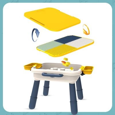 Little Story 4 In 1 Block Activity Table With Stool and Blocks - Blue