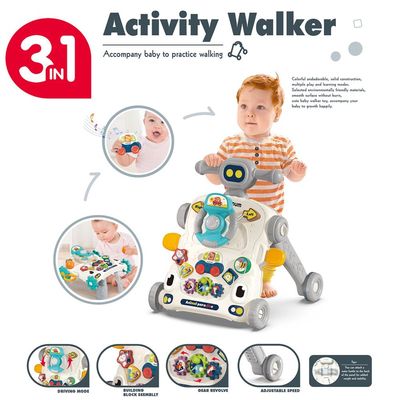 Teknum 3 - IN - 1 Baby Walker / Learning Table Mode / Game Panel Mode with Musical keyboard - Grey