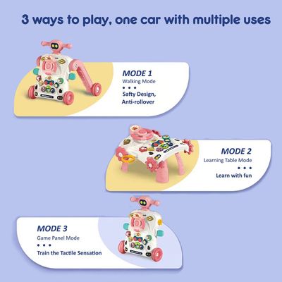 Teknum 3 - IN - 1 Baby Walker / Learning Table Mode / Game Panel Mode with Musical keyboard - Pink