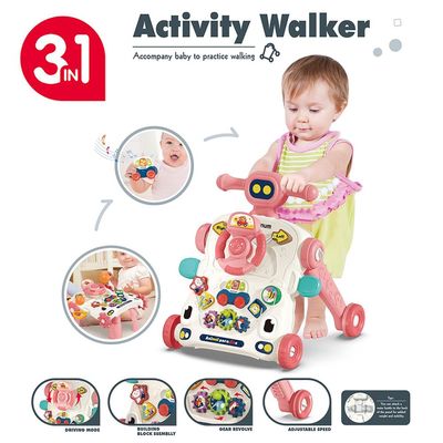 Teknum 3 - IN - 1 Baby Walker / Learning Table Mode / Game Panel Mode with Musical keyboard - Pink