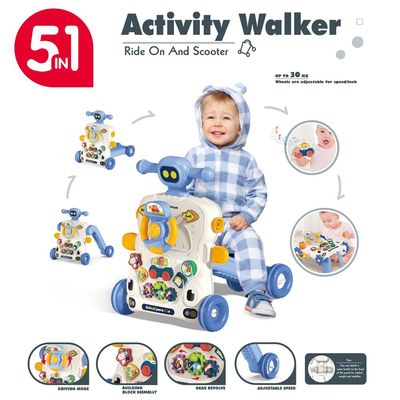 Teknum 5 - IN - 1 Baby Walker / Learning Table Mode / Game Panel Mode / Scooter Mode / Roller Coaster Mode with Musical keyboard - Blue