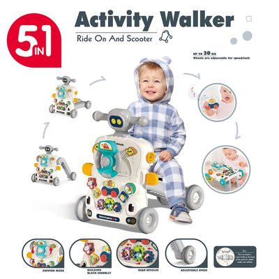 Teknum 5 - IN - 1 Baby Walker / Learning Table Mode / Game Panel Mode / Scooter Mode / Roller Coaster Mode with Musical keyboard - Grey