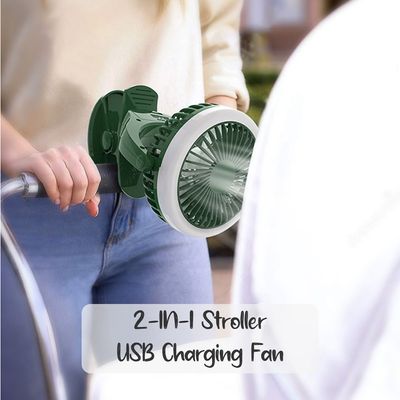 Teknum 2 - IN - 1 Stroller USB Charging Fan with Light - Green