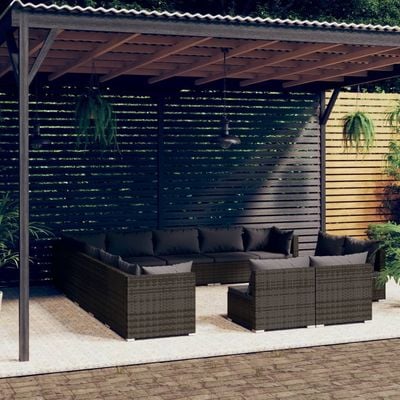 vidaXL 13 Piece Garden Lounge Set with Cushions Grey Poly Rattan