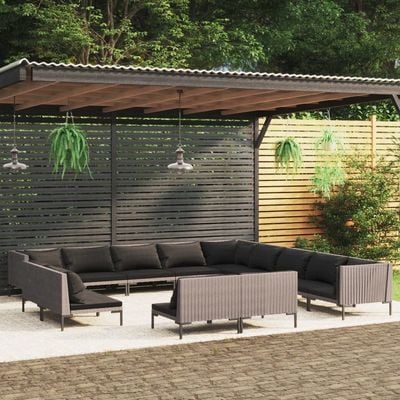 vidaXL 13 Piece Garden Lounge Set with Cushions Poly Rattan Dark Grey