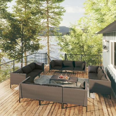 vidaXL 13 Piece Garden Lounge Set with Cushions Poly Rattan Dark Grey