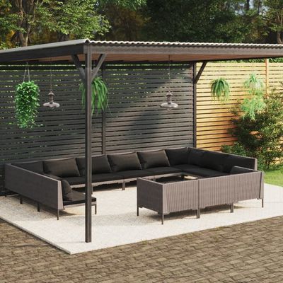 vidaXL 13 Piece Garden Lounge Set with Cushions Poly Rattan Dark Grey