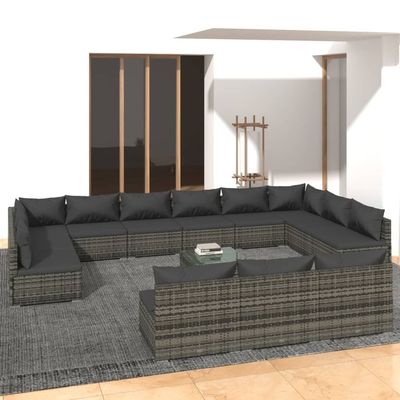 vidaXL 14 Piece Garden Lounge Set with Cushions Grey Poly Rattan