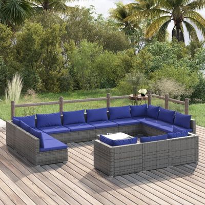 vidaXL 14 Piece Garden Lounge Set with Cushions Grey Poly Rattan