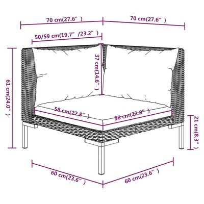 vidaXL 14 Piece Garden Lounge Set with Cushions Poly Rattan Dark Grey