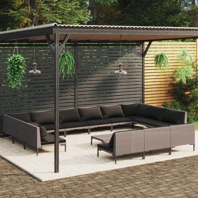 vidaXL 14 Piece Garden Lounge Set with Cushions Poly Rattan Dark Grey