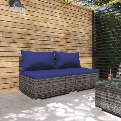 vidaXL 2 Piece Garden Lounge Set with Cushions Poly Rattan Grey