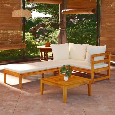 vidaXL 3 Piece Garden Lounge Set with Cream White Cushions Acacia Wood