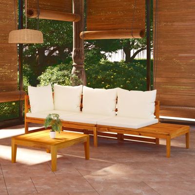 vidaXL 3 Piece Garden Lounge Set with Cream White Cushions Acacia Wood