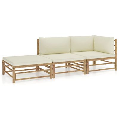 vidaXL 3 Piece Garden Lounge Set with Cream White Cushions Bamboo