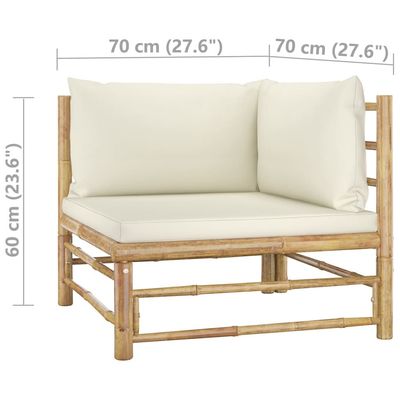 vidaXL 3 Piece Garden Lounge Set with Cream White Cushions Bamboo