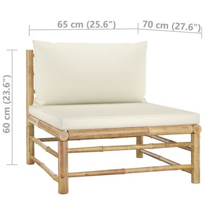 vidaXL 3 Piece Garden Lounge Set with Cream White Cushions Bamboo