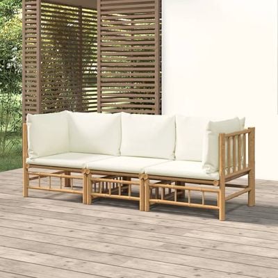 vidaXL 3 Piece Garden Lounge Set with Cream White Cushions Bamboo