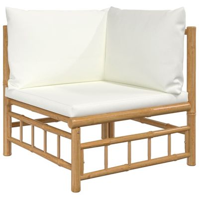 vidaXL 3 Piece Garden Lounge Set with Cream White Cushions Bamboo