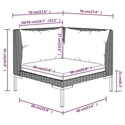 vidaXL 3 Piece Garden Lounge Set with Cushions Poly Rattan Dark Grey