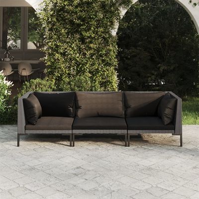 vidaXL 3 Piece Garden Lounge Set with Cushions Poly Rattan Dark Grey