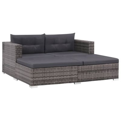 vidaXL 3 Piece Garden Lounge Set with Cushions Poly Rattan Grey