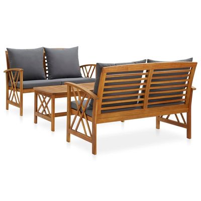 vidaXL 3 Piece Garden Lounge Set with Cushions Solid Acacia Wood