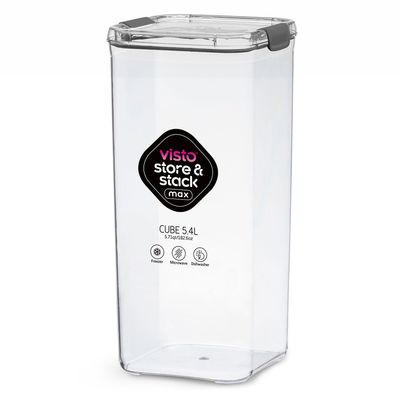 Visto Max™ Cube Tritan 5.4L (5.71qt) Clear base & lid, colour seal with matching clips- Storage Solution for Organized Living.