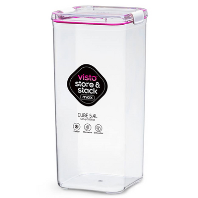 Visto Max™ Cube Tritan 5.4L (5.71qt) Clear base & lid, colour seal with matching clips- Storage Solution for Organized Living.